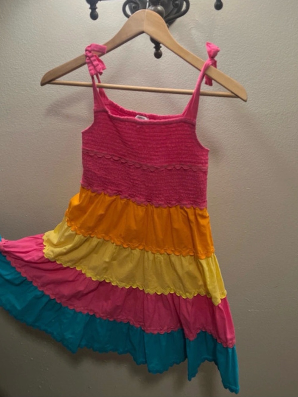 crown & ivy Pink Multi-Color Tiered Sundress with Teal and Yellow